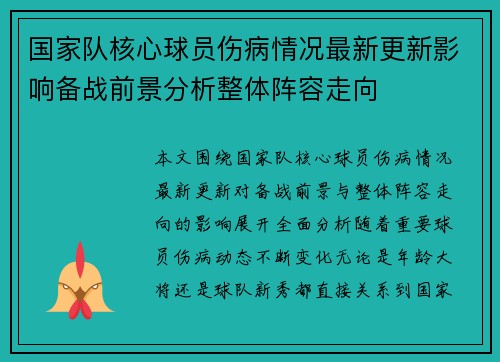 国家队核心球员伤病情况最新更新影响备战前景分析整体阵容走向 国家队核心球员伤病情况最新更新影响备战前景分析整体阵容走向